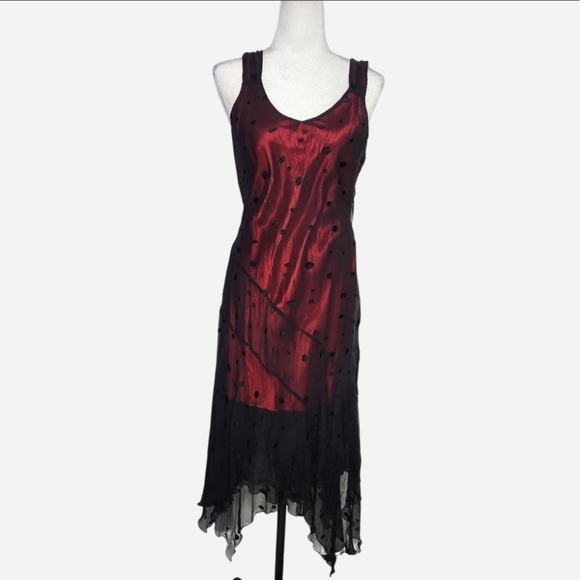 jonathan martin Dresses & Skirts - Vtg Jonathan Martin Midi Silk Dress Red Black Overlay Polka Dots Fairy Y2K Sz 12
